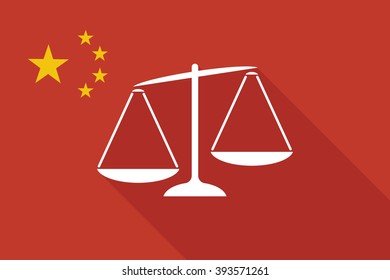 Illustration of a China long shadow flag with  an unbalanced weight scale