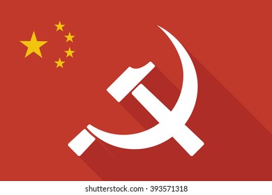 Illustration Of A China Long Shadow Flag With  The Communist Symbol