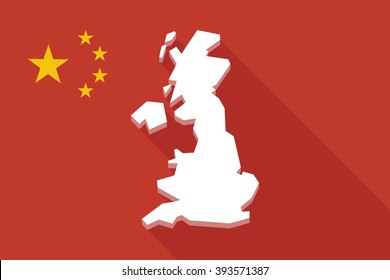 Illustration of a China long shadow flag with  a map of the UK 