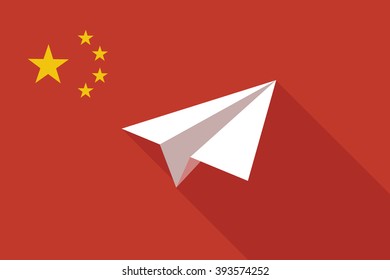 Illustration of a China long shadow flag with a paper plane
