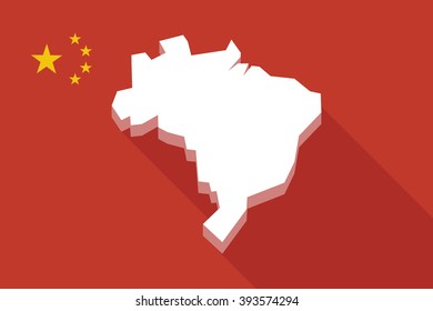 Illustration of a China long shadow flag with  a map of Brazil