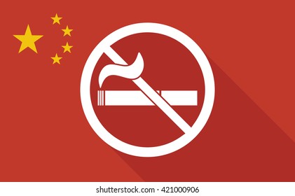 Illustration of a China long shadow flag with   a no smoking sign