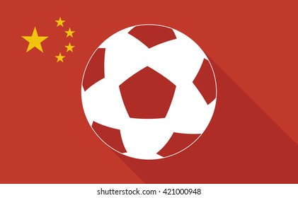 Illustration of a China long shadow flag with   a soccer ball