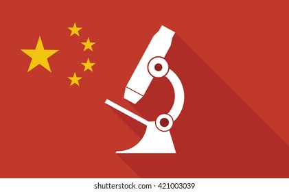 Illustration of a China long shadow flag with   a microscope icon