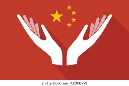 Illustration of a China long shadow flag with   two hands offering