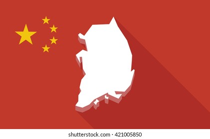 Illustration of a China long shadow flag with   the map of South Korea