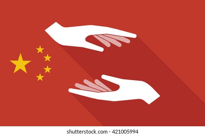 Illustration of a China long shadow flag with   two hands giving and receiving  or protecting