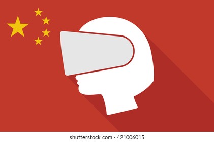 Illustration of a China long shadow flag with   a female head wearing a virtual reality headset
