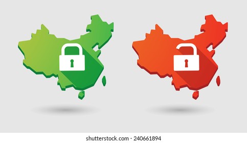 Illustration of a China map lock pad icon set