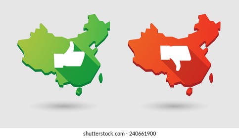 Illustration of a China map thumb hand icon set
