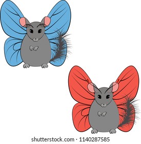 Illustration chinchilla with butterfly wings isolated on white
