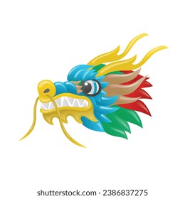 Illustration of Chinese colorful dragon head . Mascot or tattoo. Traditional China symbol. Asian mythological animal