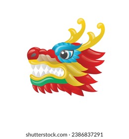 Illustration of Chinese colorful dragon head . Mascot or tattoo. Traditional China symbol. Asian mythological animal