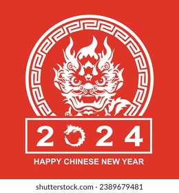 illustration of a Chinese dragon in the 2024 New Year logo like a calendar design