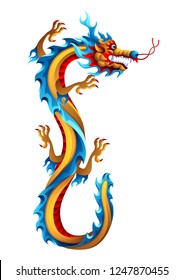 Illustration of Chinese dragon. Mascot or tattoo. Traditional China symbol. Asian mythological color animal.