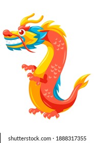 Illustration of Chinese dragon. Mascot or tattoo. Traditional China symbol. Asian mythological animal.