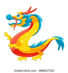 Illustration of Chinese dragon. Mascot or tattoo. Traditional China symbol. Asian mythological animal.