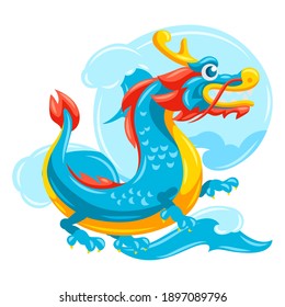 Illustration of Chinese dragon. Mascot or tattoo. Traditional China symbol. Asian mythological animal.