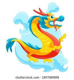 Illustration of Chinese dragon. Mascot or tattoo. Traditional China symbol. Asian mythological animal.