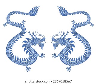 Illustration of Chinese Dragon pattern silhouette on white background