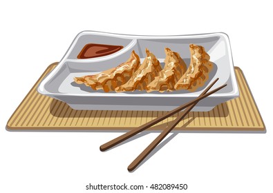 illustration of chinese dumplings with soy sauce