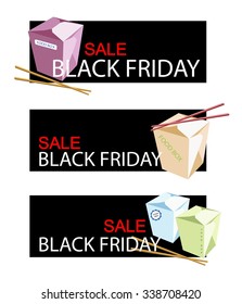 Illustration of Chinese Food Boxs on Black Friday Shopping Banner for Start Christmas Shopping Season.