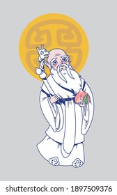 illustration of Chinese God - Fu lu Shou (Sanxing). the gods of the three stars. Chinese astrology and mythology. flat vector illustration. 2d cartoon