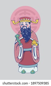 illustration of Chinese God - Fu lu Shou (Sanxing). the gods of the three stars. Chinese astrology and mythology. flat vector illustration. 2d cartoon