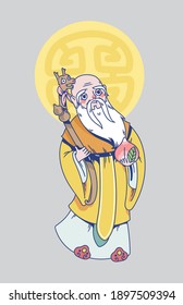 ilustración del Dios chino - Fu lu Shou (Sanxing). los dioses de las tres estrellas. astrología y mitología chinas. ilustración vectorial plana. 2.ª caricatura