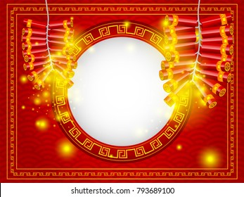 illustration of chinese happy new year firecracker with copy space at center on red background