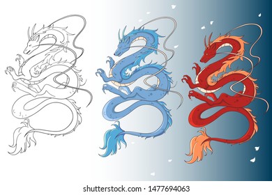 Illustration of Chinese (Japanese) Dragon ,vector illustration 