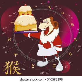Illustration of a Chinese New Year 2016. Year of the Monkey. Cartoon Character.