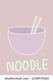 Illustration of Chinese noodle Hand Drawn Vector in warm purple color