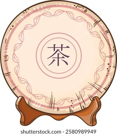 illustration with chinese tea  Puer  on wooden stand 