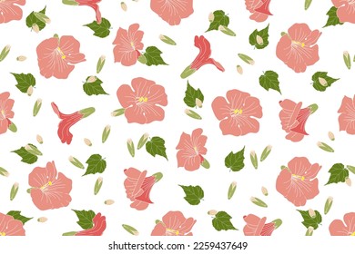 Ilustración de la flor de vid de trompeta china con fondo de hojas.