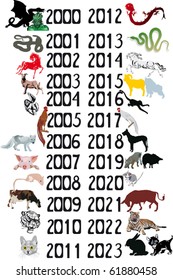 illustration with chinese year symbols collection