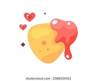 illustration of a chip with ketchup. national chips and dip day. potato or corn chips with chili sauce. love food and snacks. flat style design. elements.