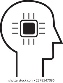 illustration of a chip-filled head icon, human robot	
