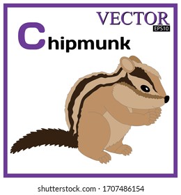 Illustration of a Chipmunk with the ability to edit body parts for children's books or animations. card with letters for study