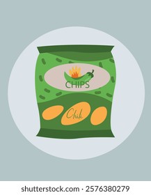 Illustration with Chips at Green Chili Pepper Taste,Fire