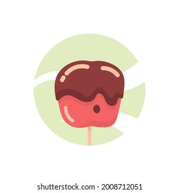 illustration of a chocolate apple. red apple covered in brown liquid. food and fruit. flat cartoon style. vector design