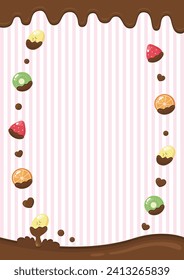 Illustration of a chocolate background with chocolate and fruits falling down