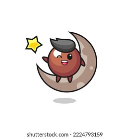 illustration of chocolate ball cartoon sitting on the half moon , cute style design for t shirt, sticker, logo element