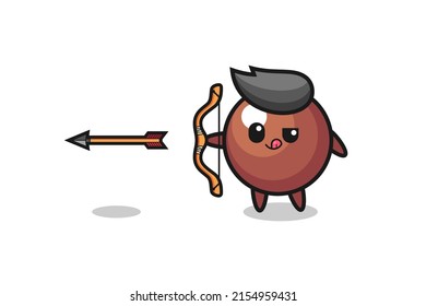 illustration of chocolate ball character doing archery , cute design