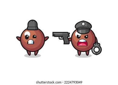 ilustración del ladrón de bolas de chocolate con las manos arriba pillada por la policía, diseño de estilo lindo para camiseta, pegatina, elemento logo