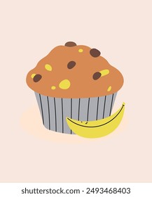 Ilustración con Chocolate y Plátano en Muffin