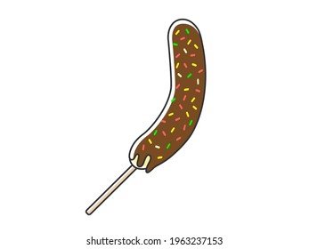 Illustration of a chocolate banana on a stall.
