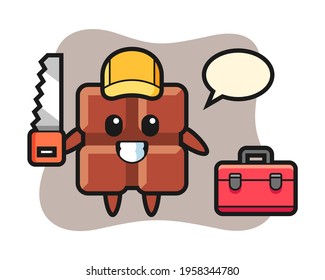 Illustration of chocolate bar character as a woodworker, cute style design for t shirt, sticker, logo element