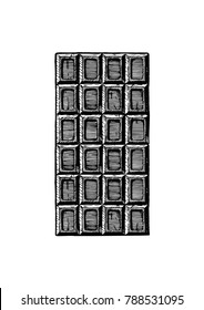 illustration of chocolate bar in vintage engraved style.