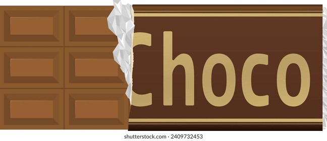 Illustration of a chocolate bar with the wrapping torn off